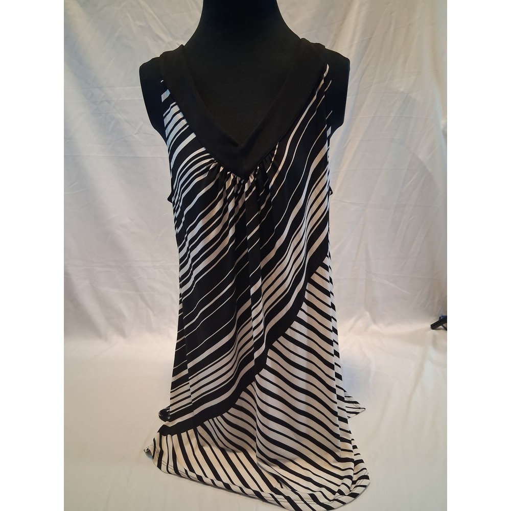 White House Black Market Black Ecru Diagonal Stripe Tunic Top 570212369 L